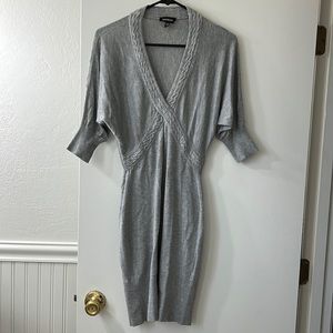 Bebe | Gray Knit Form Fitting Dress With Quarter Length Sleeves